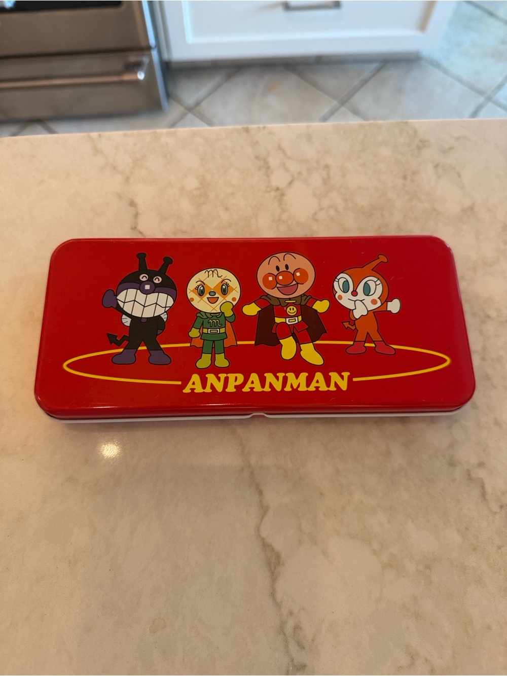 Vintage Anpanman Red Metal Tin Case & Japanese Cards Set